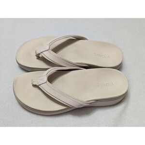 Vionic High Tide Platform Sandals Sz 8.5 Wide Cream Patent Leather Comfort
